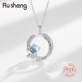 925 Silver Moonstone Feather Necklace CZ Stone Pendant