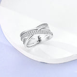 925 Silver Twists Line & Heart Shaped CZ Ring Set