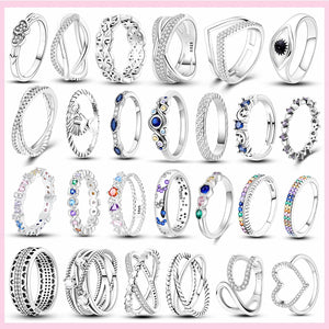 925 Silver Twists Line & Heart Shaped CZ Ring Set