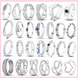 925 Silver Twists Line & Heart Shaped CZ Ring Set