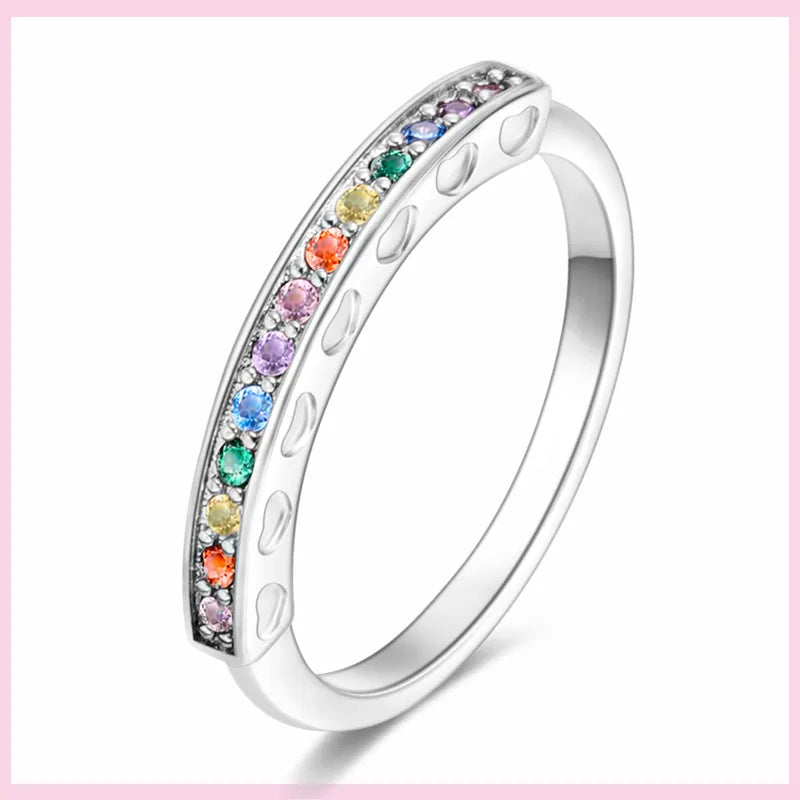 925 Silver Twists Line & Heart Shaped CZ Ring Set