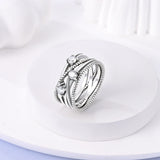 925 Silver Twists Line & Heart Shaped CZ Ring Set