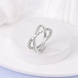 925 Silver Twists Line & Heart Shaped CZ Ring Set