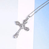 925 Silver Zircon Cross Pendant Necklace Sparkling Wedding Jewelry Gift