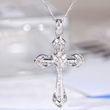 925 Silver Zircon Cross Pendant Necklace Sparkling Wedding Jewelry Gift