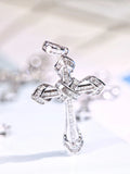 925 Silver Zircon Cross Pendant Necklace Sparkling Wedding Jewelry Gift