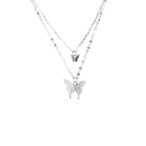 925 Silver Butterfly Tassel Necklace Double Layer Pendant