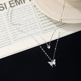 925 Silver Butterfly Tassel Necklace Double Layer Pendant