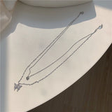 925 Silver Butterfly Tassel Necklace Double Layer Pendant