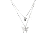 925 Silver Butterfly Tassel Necklace Double Layer Pendant