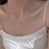925 Silver CZ Butterfly Necklace Double Layer Clavicle Chain Necklace S-N173