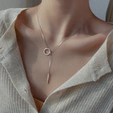925 Silver Circle Strip Chain Necklace For Women Pendant Jewelry Gift