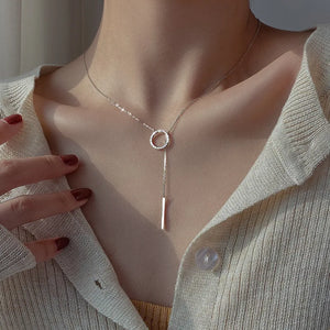 925 Silver Circle Strip Chain Necklace For Women Pendant Jewelry Gift