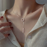 925 Silver Circle Strip Chain Necklace For Women Pendant Jewelry Gift