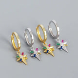 925 Silver Zircon Star Charms Hoop Earrings Dainty Jewelry