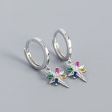 925 Silver Zircon Star Charms Hoop Earrings Dainty Jewelry