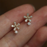 925 Silver Crystal Flower Stud Earrings Wedding Jewelry