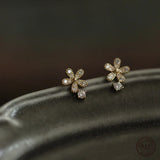 925 Silver Crystal Flower Stud Earrings Wedding Jewelry