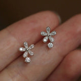 925 Silver Crystal Flower Stud Earrings Wedding Jewelry
