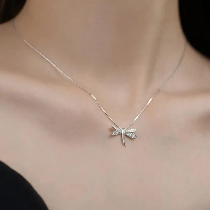925 Silver Dragonfly Zircon Necklace Animal Shape Clavicle Chain