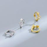 925 Silver Star Diamond Hoop Earrings K Gold-Plated Small Women's Earrings