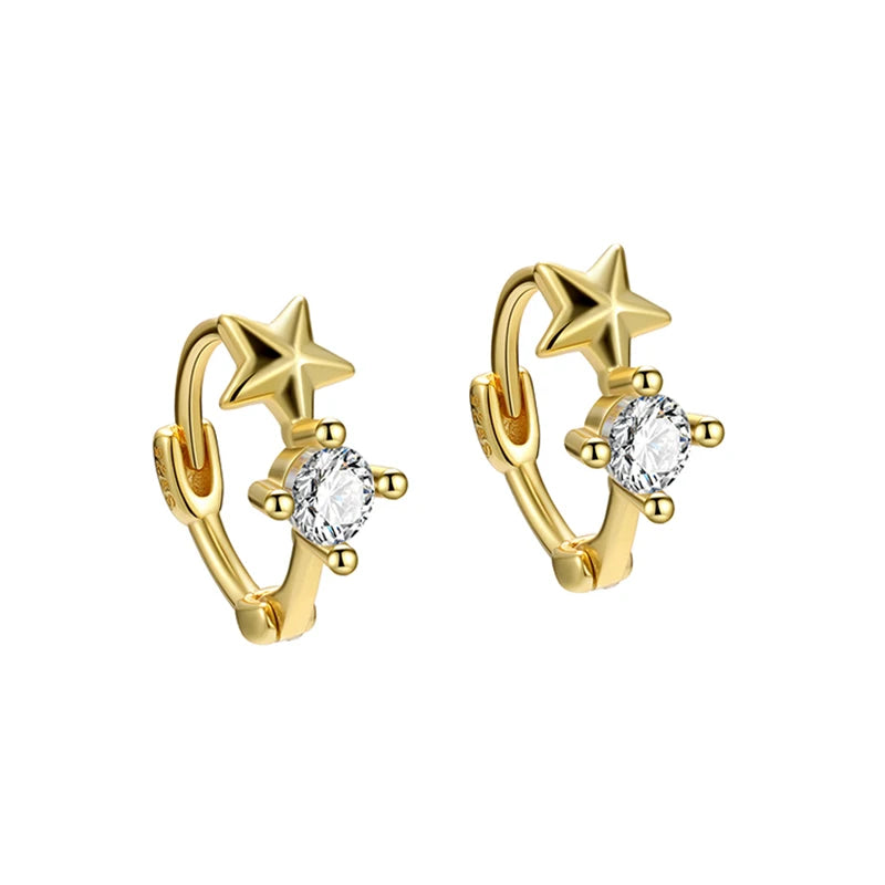925 Silver Star Diamond Hoop Earrings K Gold-Plated Small Women's Earrings