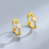 925 Silver Star Diamond Hoop Earrings K Gold-Plated Small Women's Earrings