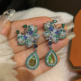 Green Zircon Butterfly Earrings Water Drop Crystal Wedding Jewelry
