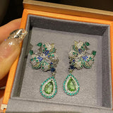 Green Zircon Butterfly Earrings Water Drop Crystal Wedding Jewelry