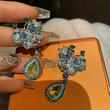Green Zircon Butterfly Earrings Water Drop Crystal Wedding Jewelry