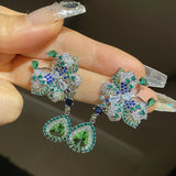 Green Zircon Butterfly Earrings Water Drop Crystal Wedding Jewelry