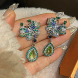 Green Zircon Butterfly Earrings Water Drop Crystal Wedding Jewelry