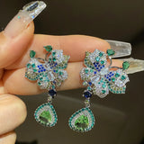 Green Zircon Butterfly Earrings Water Drop Crystal Wedding Jewelry