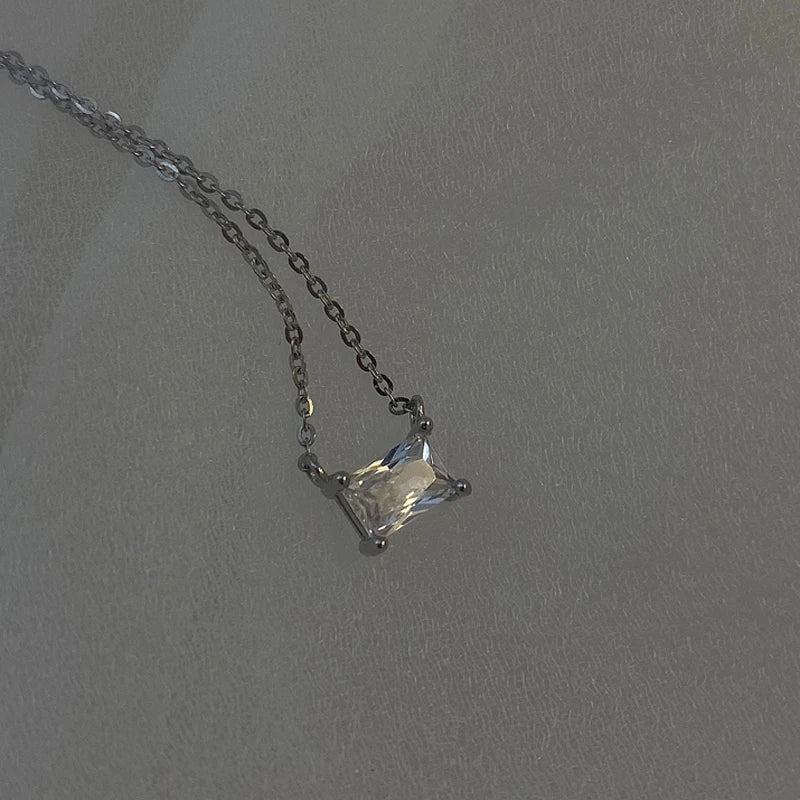 925 Silver Zircon Pendant Clavicle CZ Choker Necklace Girl Gift NK099