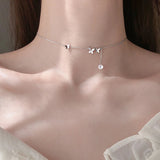 925 Silver Butterfly Pendant Necklace Bowknot Chain Choker