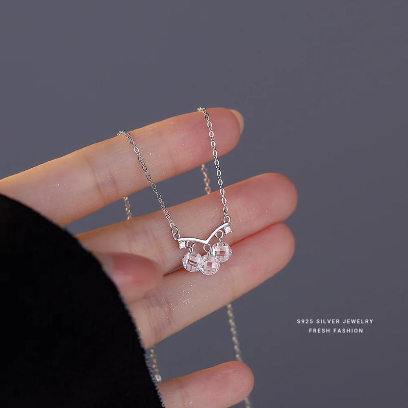 925 Silver Tassel Zircon Pendant Necklace for Women
