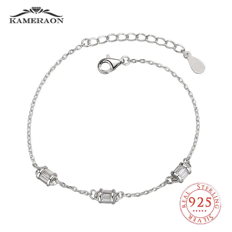 925 Silver Zircon Beads Charm Bracelet Women's Jewelry