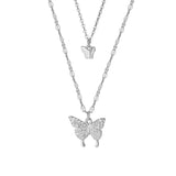 925 Silver Zircon Butterfly Necklace Double Layer Choker Gift