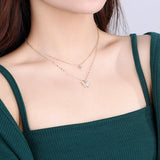 925 Silver Zircon Butterfly Necklace Double Layer Choker Gift