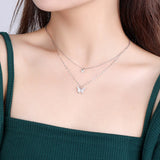 925 Silver Zircon Butterfly Necklace Double Layer Choker Gift