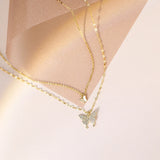 925 Silver Zircon Butterfly Necklace Double Layer Choker Gift