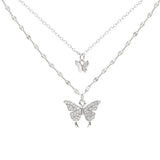 925 Silver Zircon Butterfly Pendant Necklace Double Layers Choker