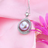 925 Silver Zircon Pendant Pearl Chain Necklace Wedding Gift