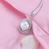 925 Silver Zircon Pendant Pearl Chain Necklace Wedding Gift