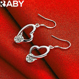 925 Silver Zircon Heart Drop Earrings Wedding Party Gift