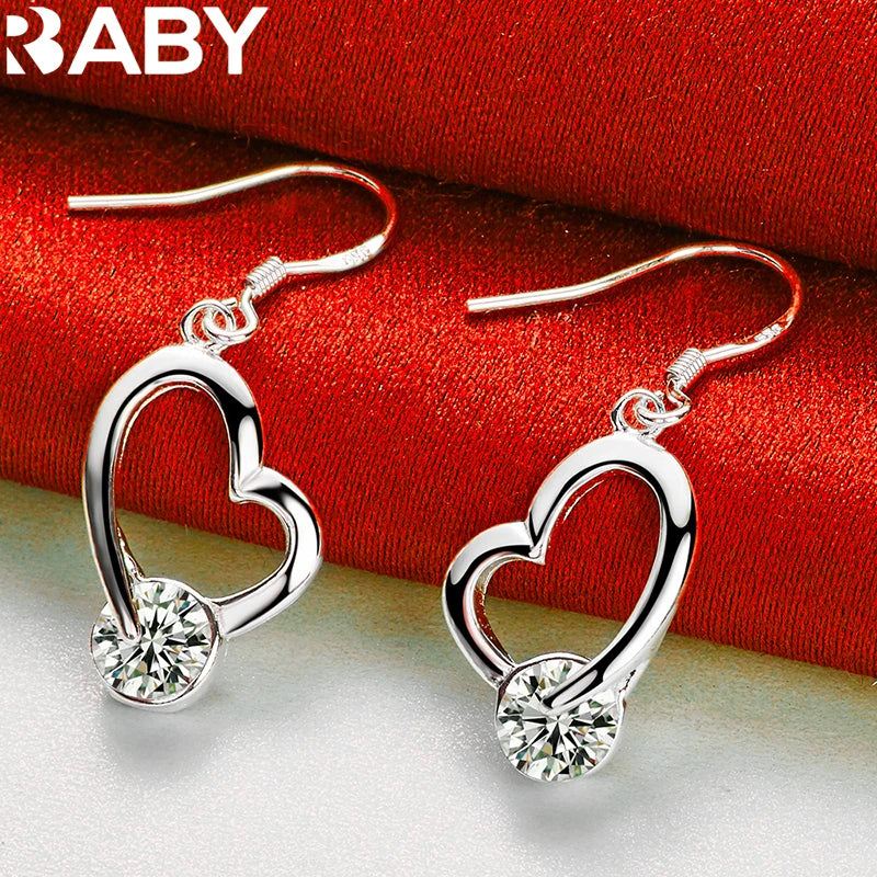 925 Silver Zircon Heart Drop Earrings Wedding Party Gift