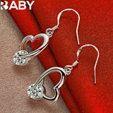 925 Silver Zircon Heart Drop Earrings Wedding Party Gift