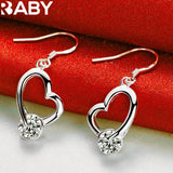 925 Silver Zircon Heart Drop Earrings Wedding Party Gift