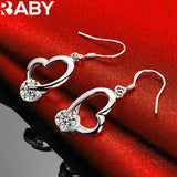 925 Silver Zircon Heart Drop Earrings Wedding Party Gift