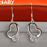 925 Silver Zircon Heart Drop Earrings Wedding Party Gift